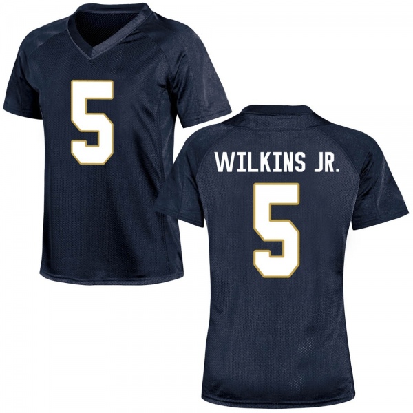 Joe Wilkins Jr. Notre Dame Fighting Irish NCAA Women's #5 Navy Blue Game College Stitched Football Jersey ZTW0255JH